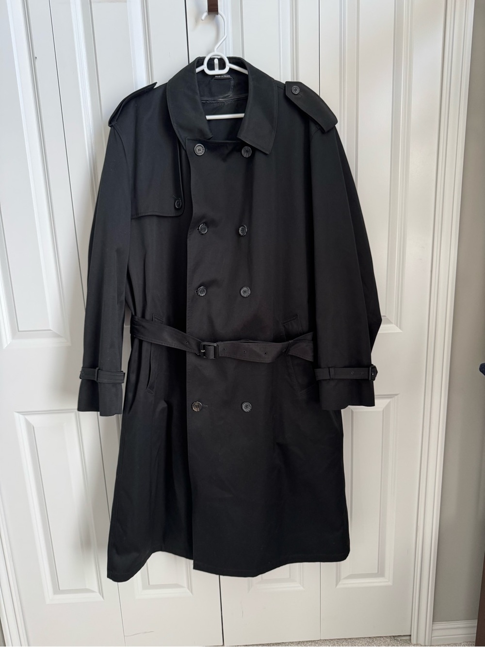 Oleg Cassini Black Double-Breasted Trench Coat with Belt 48 R